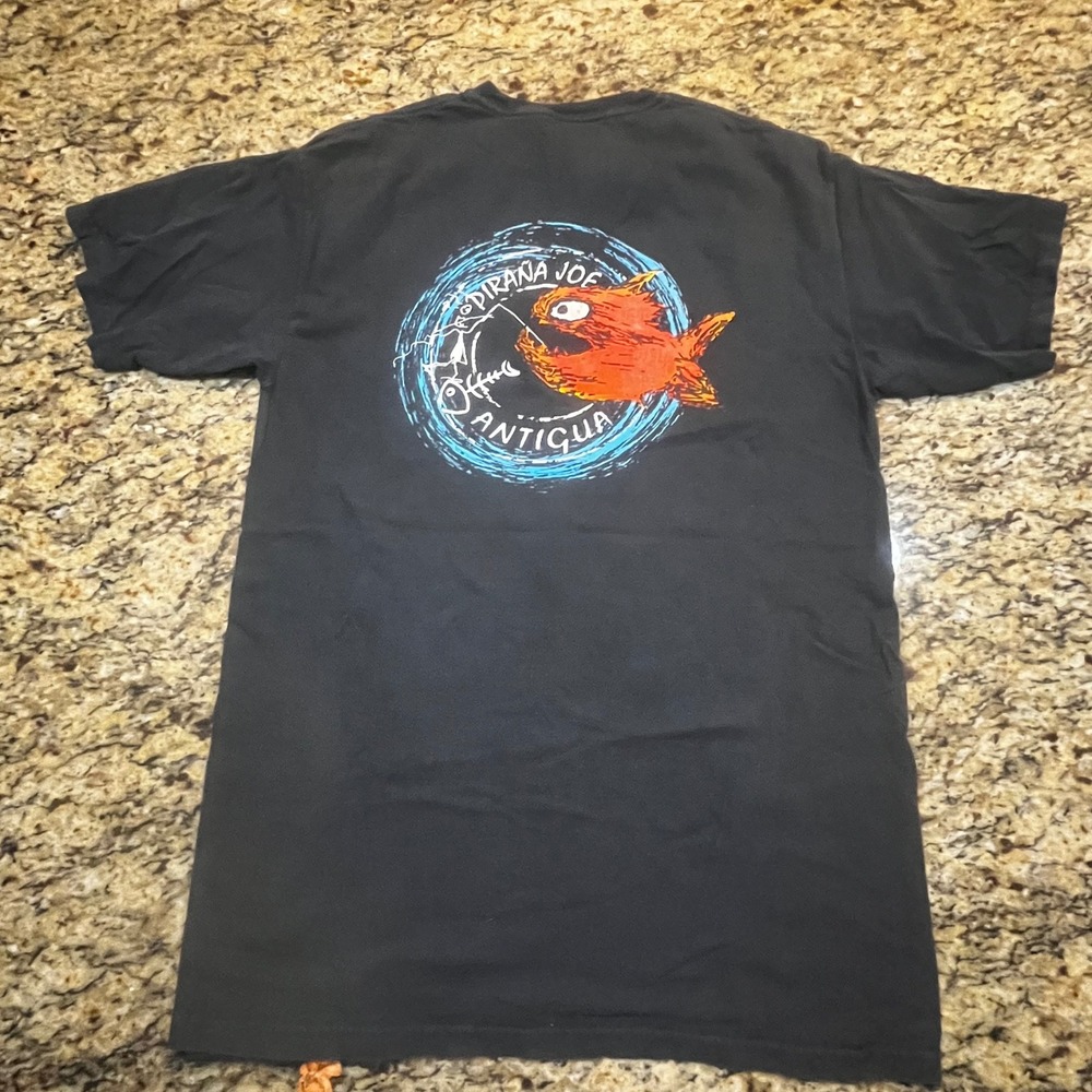 Pirana Joe Antigua‎ Graphic T Shirt Mens Medium Black Souvenir Short Sleeve Tee
